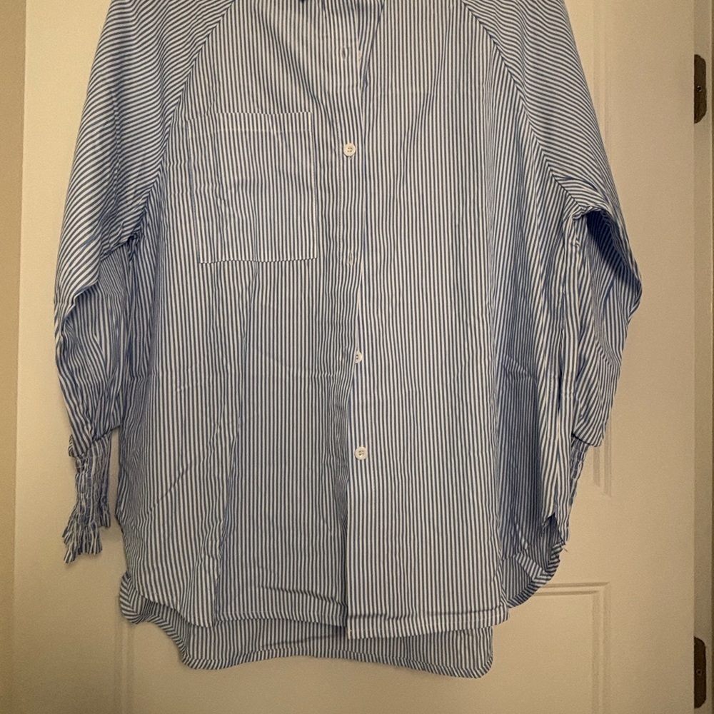 Blue and White Striped Button-Up Shirt